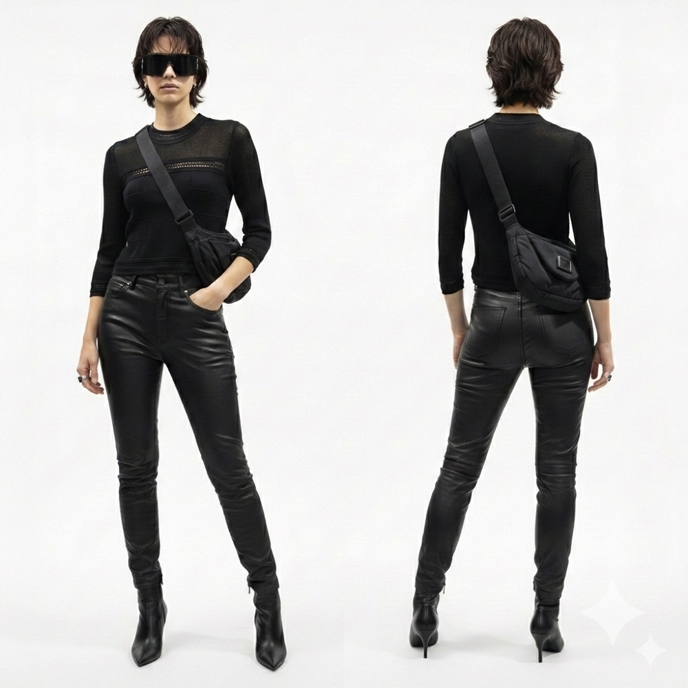 Alexis Black Mesh Panel Bandage Cropped Knit Top Size S - Picture 4 of 9